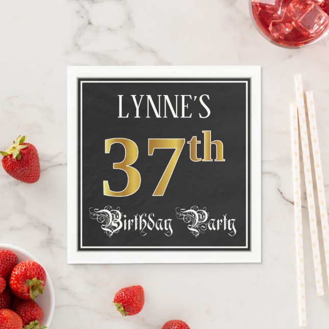 37th Birthday Party — Fancy Script, Faux Gold Look Napkins (Insitu)
