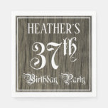 [ Thumbnail: 37th Birthday Party — Fancy Script, Faux Wood Look Napkins ]