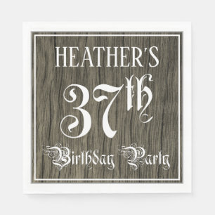 37th Birthday Party — Fancy Script, Faux Wood Look Napkins