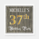 [ Thumbnail: 37th Birthday Party — Faux Gold & Faux Wood Looks Napkins ]