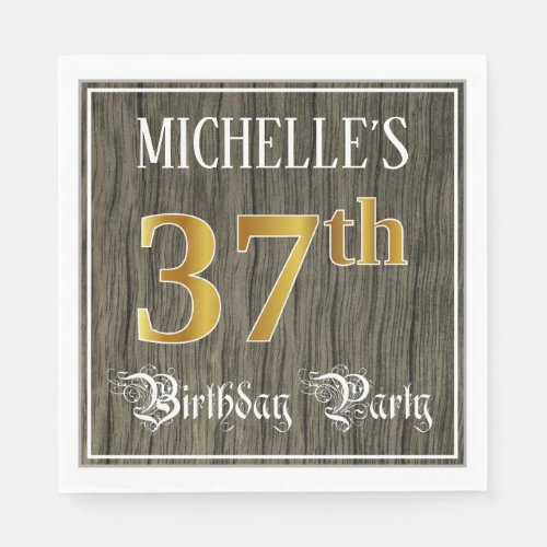 37th Birthday Party  Faux Gold  Faux Wood Looks Napkins