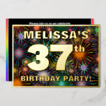 [ Thumbnail: 37th Birthday Party — Fun, Colorful Fireworks Look Invitation ]