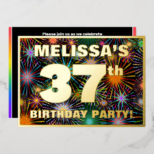 37th Birthday Party — Fun, Colorful Fireworks Look Foil Invitation