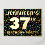 [ Thumbnail: 37th Birthday Party — Fun, Colorful Stars Pattern Invitation ]
