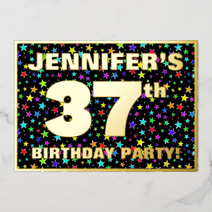 37th Birthday Party — Fun, Colorful Stars Pattern Foil Invitation
