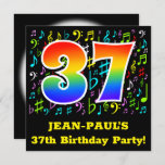[ Thumbnail: 37th Birthday Party: Fun Music Symbols, Rainbow 37 Invitation ]
