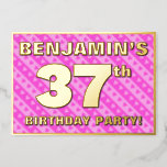 [ Thumbnail: 37th Birthday Party — Fun Pink Hearts and Stripes Invitation ]