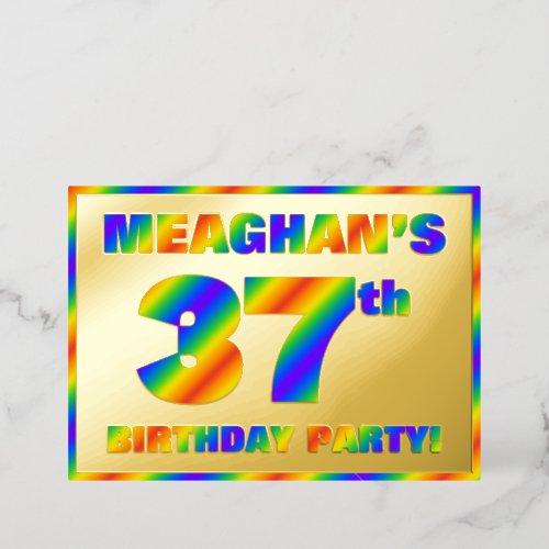 37th Birthday Party  Fun Rainbow Spectrum 37 Foil Invitation