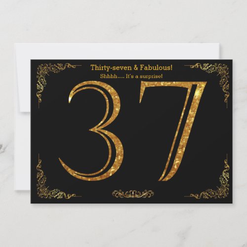 37th Birthday partyGatsby stylblack gold glitter Invitation
