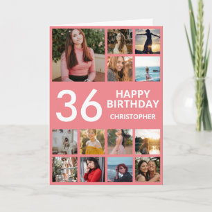37th Birthday Photo Collage 13 Photos Pink & White Card