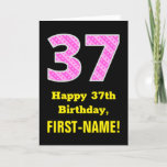 [ Thumbnail: 37th Birthday: Pink Stripes and Hearts "37" + Name Card ]