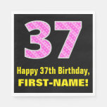 [ Thumbnail: 37th Birthday: Pink Stripes and Hearts "37" + Name Napkins ]