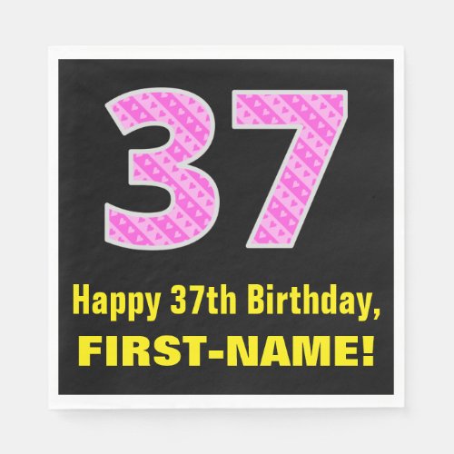 37th Birthday Pink Stripes and Hearts 37  Name Napkins