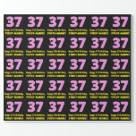 [ Thumbnail: 37th Birthday: Pink Stripes and Hearts "37" + Name Wrapping Paper ]