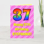 [ Thumbnail: 37th Birthday: Pink Stripes & Hearts, Rainbow # 37 Card ]
