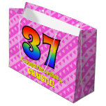 [ Thumbnail: 37th Birthday: Pink Stripes & Hearts, Rainbow # 37 Gift Bag ]