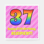 [ Thumbnail: 37th Birthday: Pink Stripes & Hearts, Rainbow # 37 Napkins ]