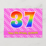 [ Thumbnail: 37th Birthday: Pink Stripes & Hearts, Rainbow 37 Postcard ]