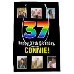 [ Thumbnail: 37th Birthday: Rainbow “37“, Custom Photos & Name Gift Bag ]