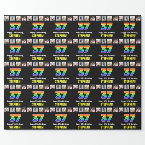 37th Birthday Rainbow âœ37âœ Custom Photos  Name Wrapping Paper