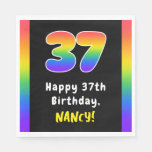 [ Thumbnail: 37th Birthday: Rainbow Spectrum # 37, Custom Name Napkins ]