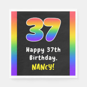 37th Birthday: Rainbow Spectrum # 37, Custom Name Napkins