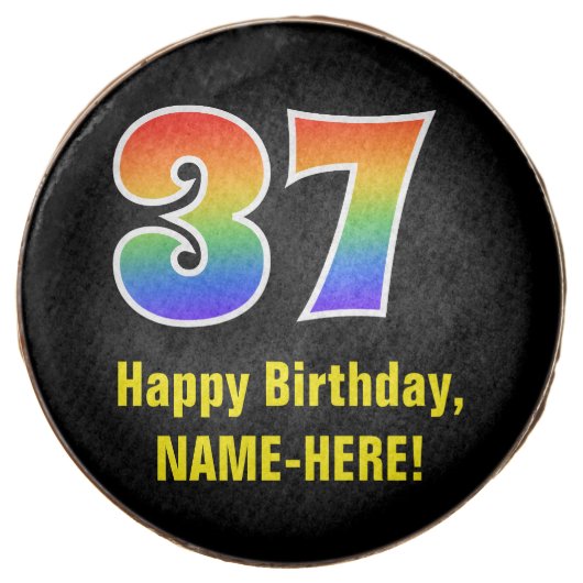 37th Birthday - Rainbow Spectrum Pattern Number 37 Chocolate Covered Oreo (Front)