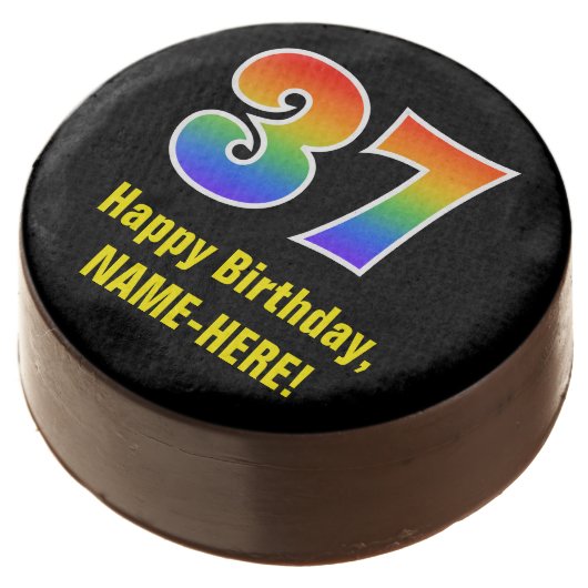 37th Birthday - Rainbow Spectrum Pattern Number 37 Chocolate Covered Oreo (Angled)