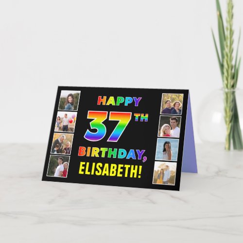 37th Birthday Rainbow Text Custom Photos  Name Card