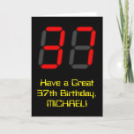 [ Thumbnail: 37th Birthday: Red Digital Clock Style "37" + Name Card ]