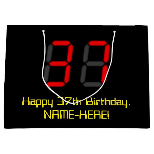 37th Birthday Red Digital Clock Style 37  Name Large Gift Bag