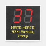 [ Thumbnail: 37th Birthday: Red Digital Clock Style "37" + Name Napkins ]