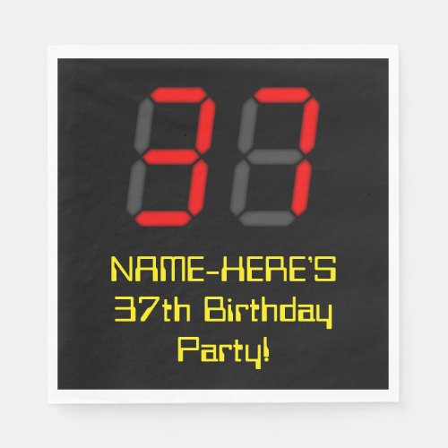 37th Birthday Red Digital Clock Style 37  Name Napkins