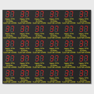 37th Birthday: Red Digital Clock Style "37" + Name Wrapping Paper