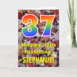 [ Thumbnail: 37th Birthday; Rustic Autumn Leaves; Rainbow "37" Card ]