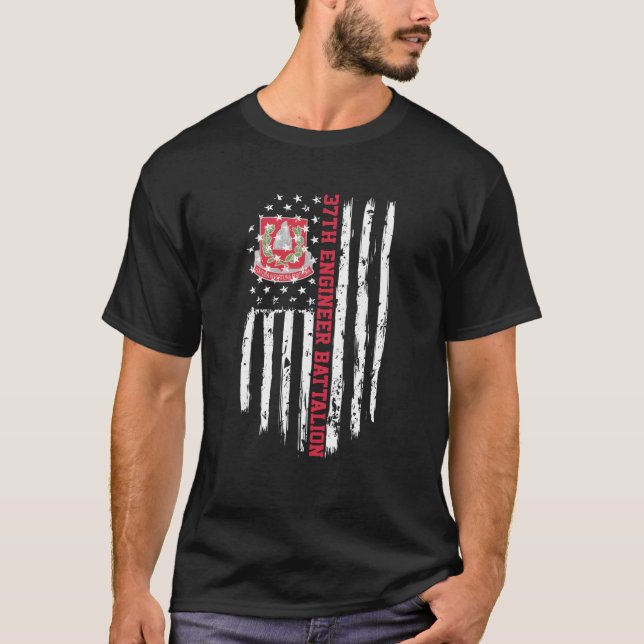 37Th Engineer Battalion American Flag T-Shirt (Front)