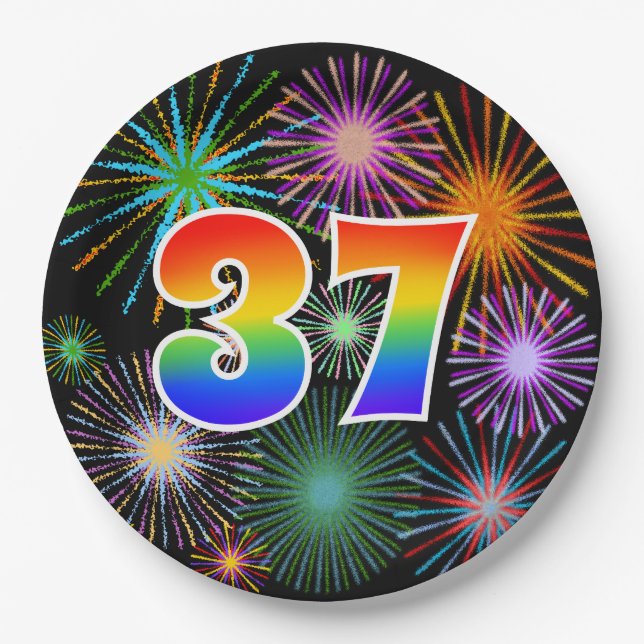 37th Event - Fun, Colorful, Bold, Rainbow 37 Paper Plates (Front)