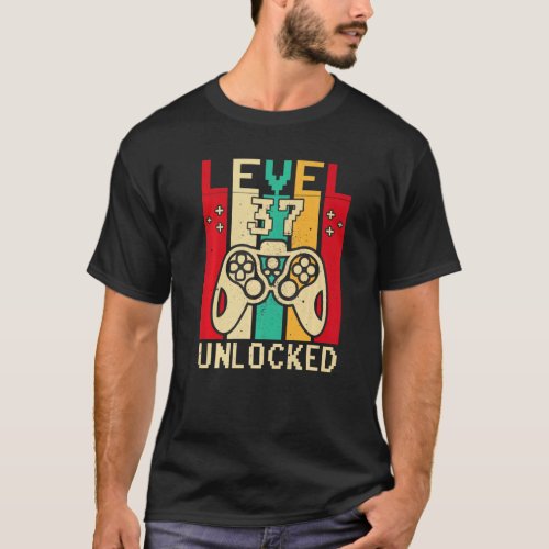 37th Gamer Boy Saying Vintage Level 37 Unlocked Ga T_Shirt