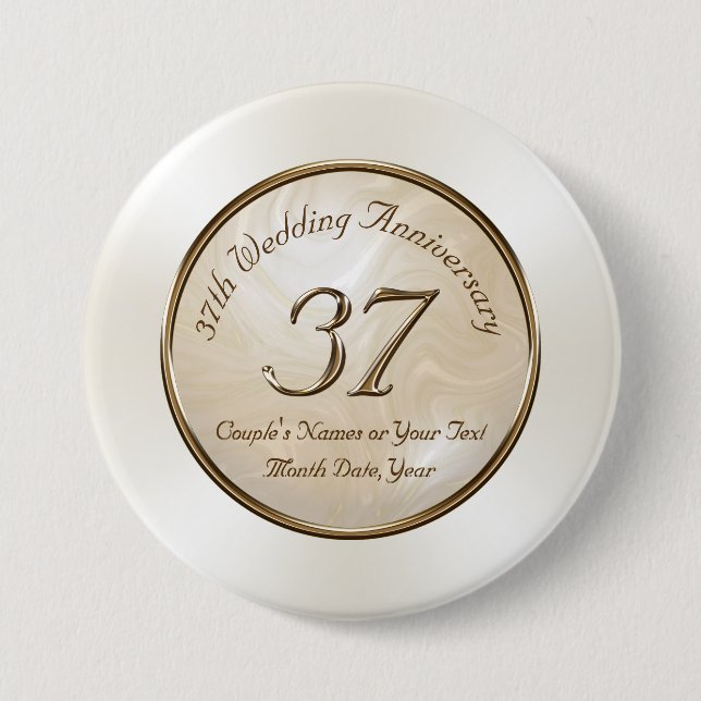 37th Wedding Anniversary Pins, Personalized Button (Front)
