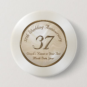 37th Wedding Anniversary Pins, Personalized Button