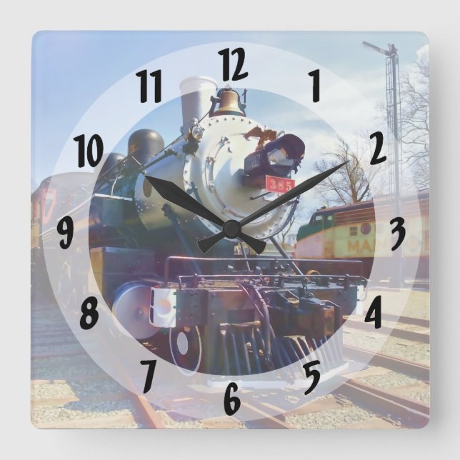 385 Steam Locomotive Square Wall Clock (Front)