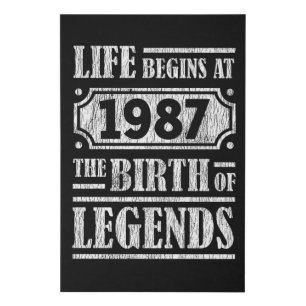 38 Year Old 1987 Birth Of Legend 38th Birthday Faux Canvas Print