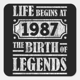 38 Year Old 1987 Birth Of Legend 38th Birthday Square Sticker
