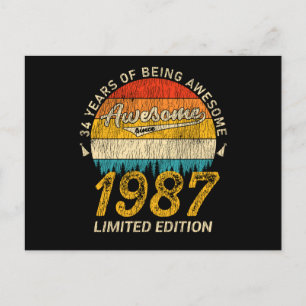 38 Year Old 1987 Retro Awesome 38th Birthday Gift Postcard