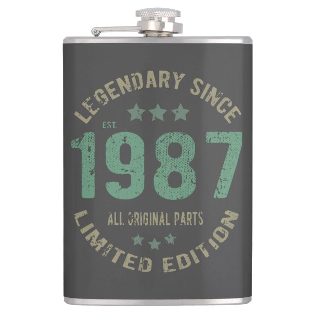 38 Year Old Bday 1987 Legend 38th Birthday Gift Flask (Front)