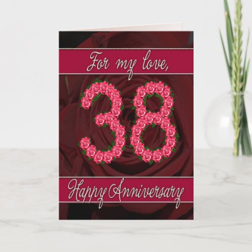 38th anniversary card with roses and leaves