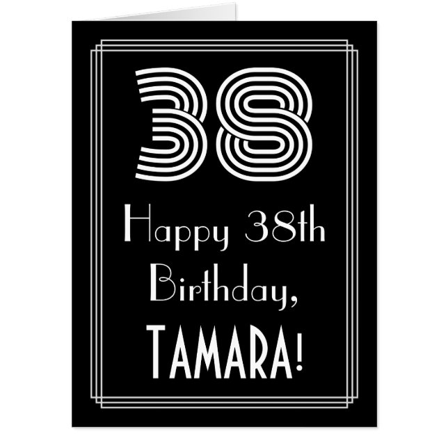 38th Birthday — Art Deco Inspired Look “38” + Name Card (Front)