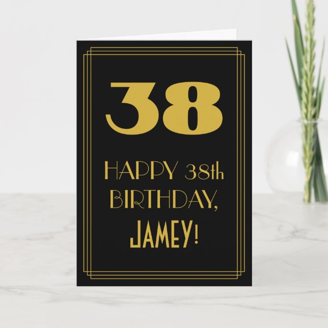 38th Birthday ~ Art Deco Inspired Look "38" & Name Card (Front)