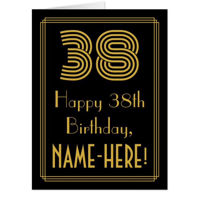 38th Birthday: Art Deco Inspired Look “38” + Name Card (Front)