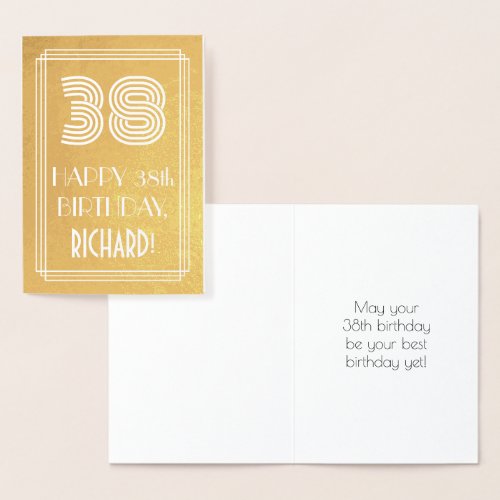 38th Birthday  Art Deco Inspired Look 38  Name Foil Card